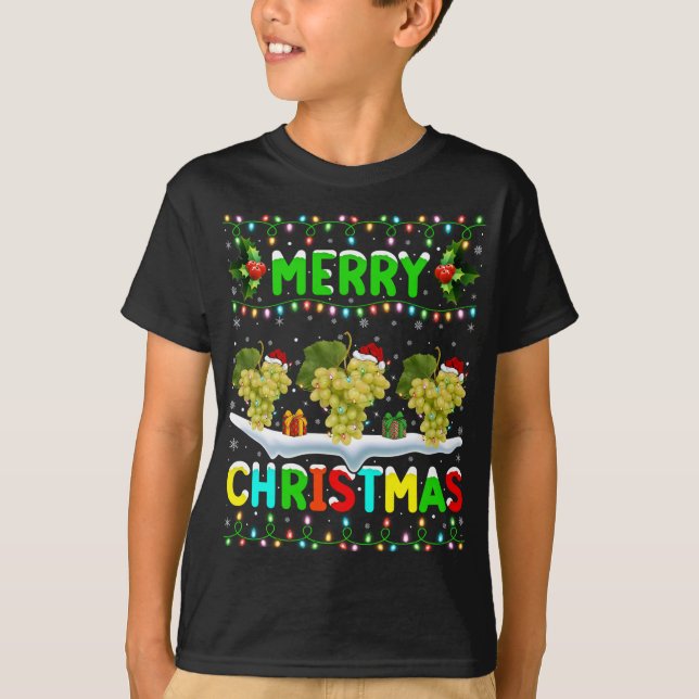 Camiseta Natal da Feliz de Santa Hat com Fruta de Uvas Xmas (Frente)