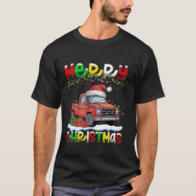 Camiseta Natal da Feliz do Caminhão de Santa Hat Lighting (Frente)