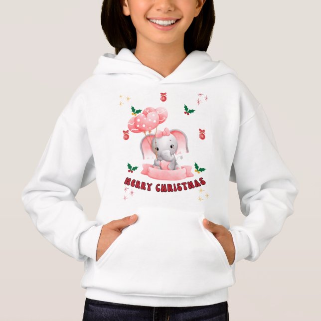 Camiseta Natal da Menina Elefante Personalizada (Frente)