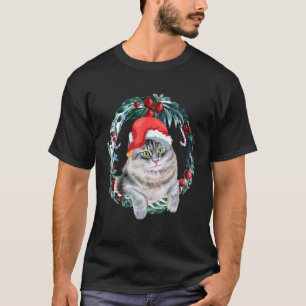 Camiseta Natal da Mulher Gato Floral Árvore de Natal Engraç