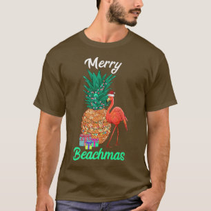 Camiseta Natal Da Praia Da feliz Em Julho De Flamingo Pinea