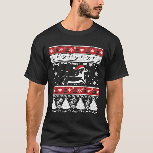 Camiseta Natal Dachshund Através Da Neve (Frente)