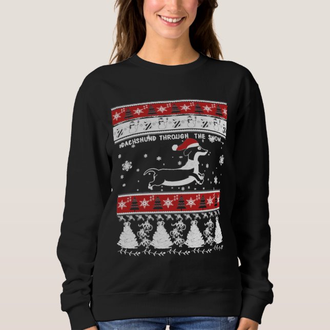 Camiseta Natal Dachshund Através Da Neve (Frente)
