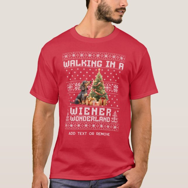 Camiseta Natal Dachshund caminhando em uma Terra Maravilha  (Frente)
