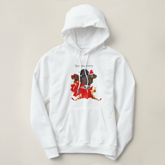 Camiseta Natal Dachshund Red Gift Box Hoodie (Frente do Design)