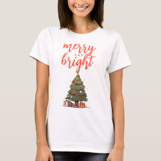 Camiseta Natal das mulheres brancas felizes e brilhantes