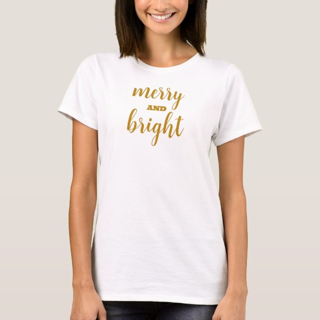 Camiseta Natal das mulheres com o roteiro Dourado feliz e B (Frente)