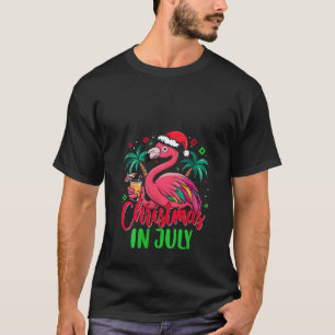 Camiseta Natal Das Mulheres Em Julho De Flamingo Santa Hat 