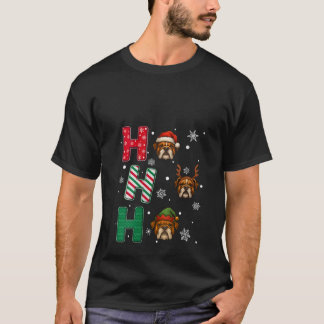 Camiseta Natal das Mulheres Ho Ho Ho Bulldog Amante de Cach
