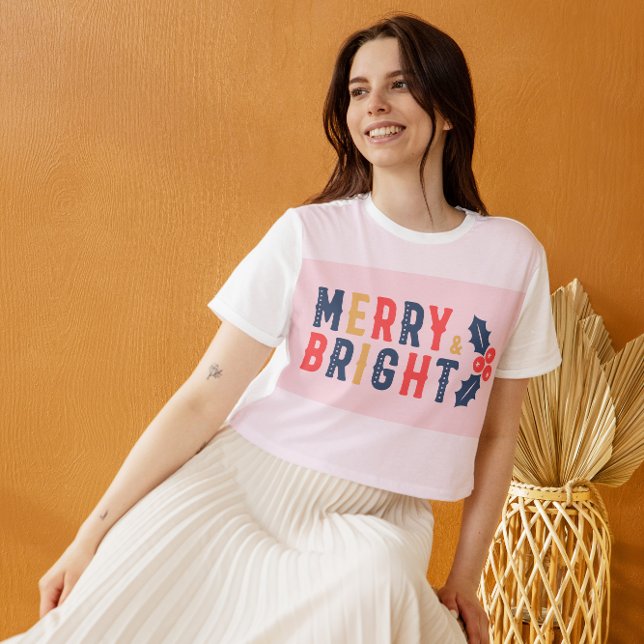 Camiseta Natal das Mulheres Vermelhas Modernas e felizes (Criador carregado)