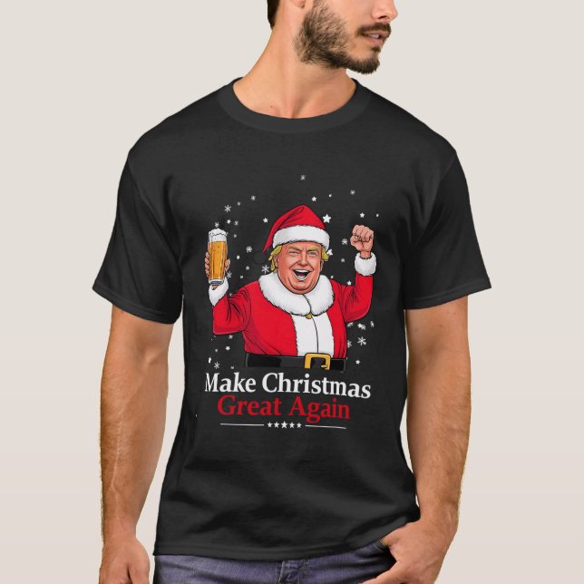 Camiseta Natal de 2024 Engraçado Trump &amp; Cerveja faz Na (Frente)