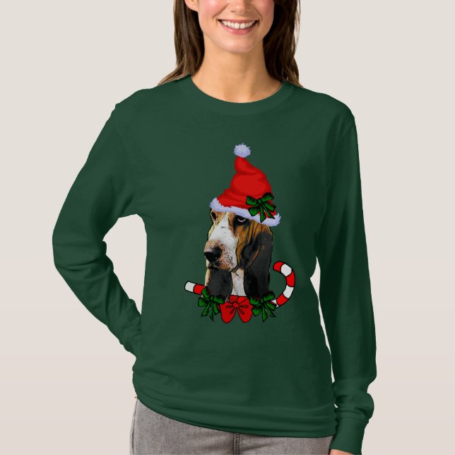 Camiseta Natal de Basset Hound (Frente)