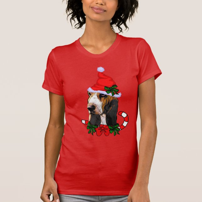 Camiseta Natal de Basset Hound (Frente)