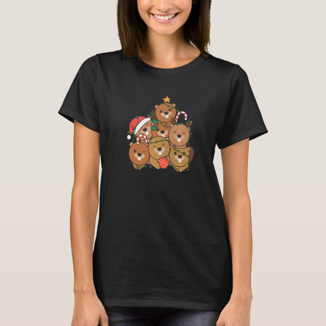 Camiseta Natal de Beaver Árvore (Frente)