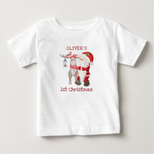 Camiseta Natal de bebê 1º Papai Noel e Rena Personalizado