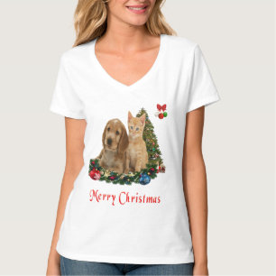 Camiseta Natal de Cachorrinho e Gatinhos