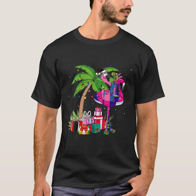 Camiseta Natal De Flamingo Rosa Tropical Em Julho Pa (Frente)
