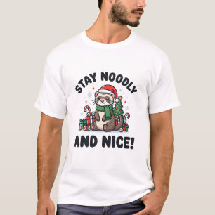Camiseta Natal de Furão Engraçado Fique Noodly e Simpático