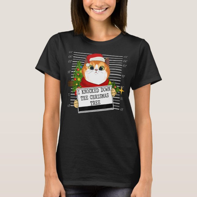 Camiseta Natal de Gato Eu Derrubei A Árvore De Natal (Frente)