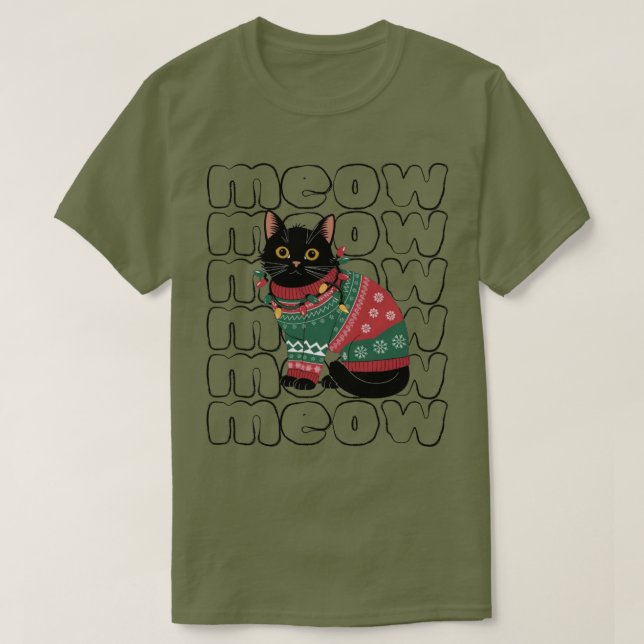 Camiseta Natal de Gato Preto Engraçado  (Frente do Design)