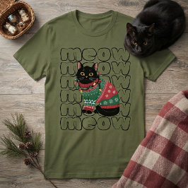 Camiseta Natal de Gato Preto Engraçado