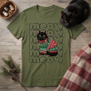 Camiseta Natal de Gato Preto Engraçado