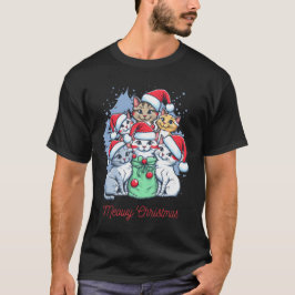 Camiseta Natal de Gato Vermelho Negro