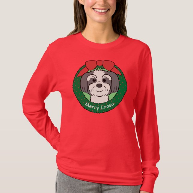 Camiseta Natal de Lhasa Apso (Frente)