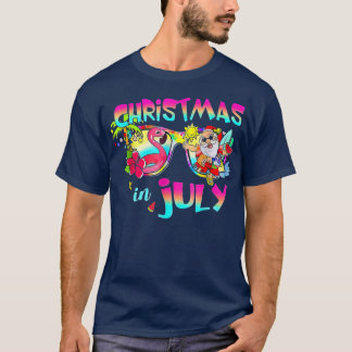 Camiseta Natal De Pink Flamingo Santa Hat No Verão De Julho