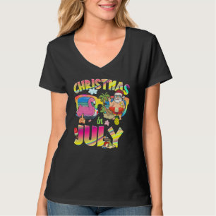 Camiseta Natal De Pink Flamingo Santa Hat No Verão De Julho