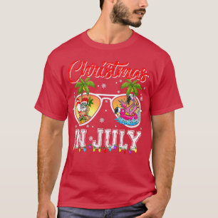 Camiseta Natal De Pink Flamingo Santa Hat No Verão De Julho