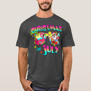 Camiseta Natal De Pink Flamingo Santa Hat No Verão De Julho