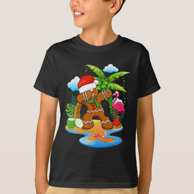 Camiseta Natal de Praia do Flamingo de Pão de Mel com Dabbi (Frente)