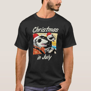 Camiseta Natal de Raccoon no Verão Tropical de julho