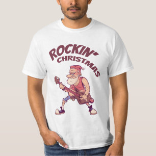 Camiseta Natal de Rockin, Papais noeis balançando com Guita