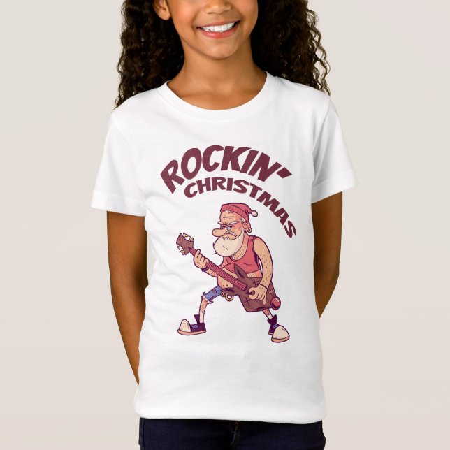 Camiseta Natal de Rockin, Papais noeis balançando com Guita (Frente)