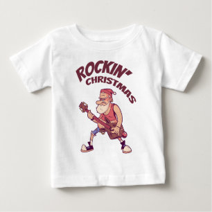 Camiseta Natal de Rockin, Papais noeis balançando com Guita