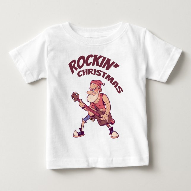 Camiseta Natal de Rockin, Papais noeis balançando com Guita (Frente)