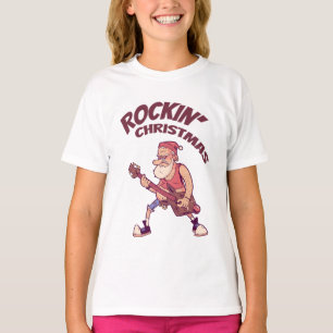 Camiseta Natal de Rockin, Papais noeis balançando com Guita