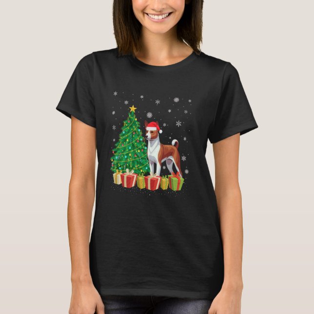 Camiseta Natal de Santa Hat Basenji Cachorra de Natal (Frente)