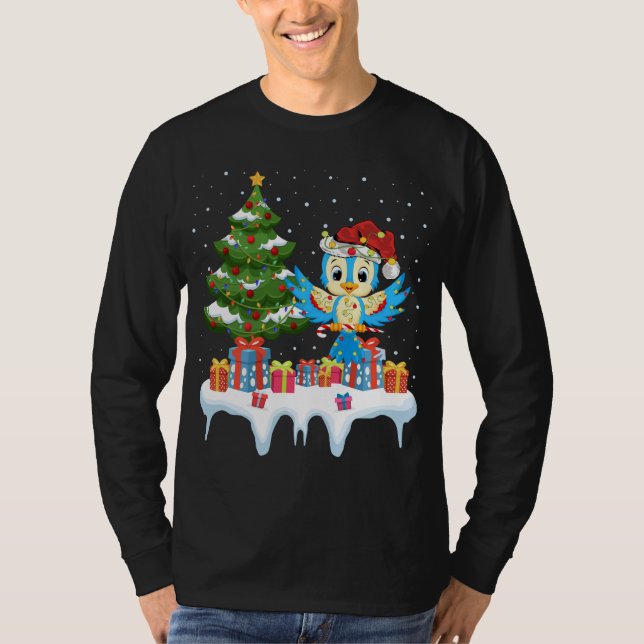 Camiseta Natal de Santa Hat Bluebird, Árvore de Iluminação  (Frente)