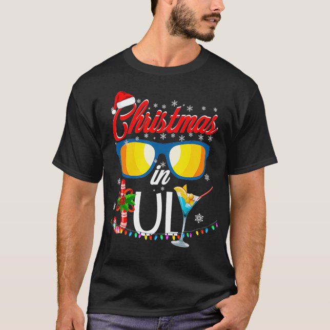 Camiseta Natal De Santa Hat No Verão Em Julho (3) (Frente)
