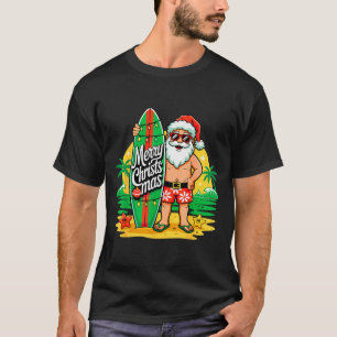 Camiseta Natal de Santa Surfando na Praia Havaiana no Natal