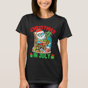 Camiseta Natal de Verão em Julho - Papai Noel Tropical Surf