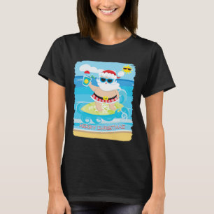 Camiseta Natal de Verão Havaí Papai Noel Surfando Em Julho
