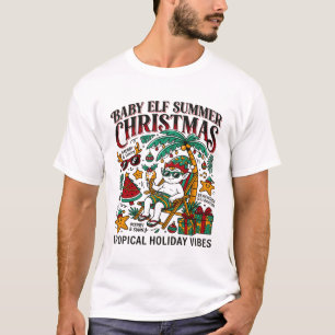 Camiseta Natal de Verão Tropical Bebê Elfo na Praia