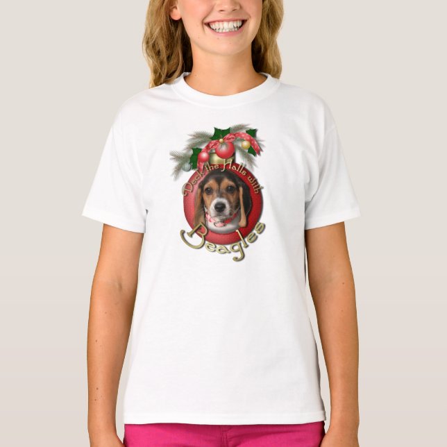 Camiseta Natal - Deck the Halls - Beagles (Frente)