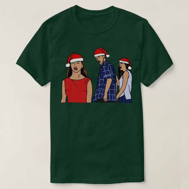 Camiseta Natal distraído Namorado Meme Santa Hat (Frente do Design)