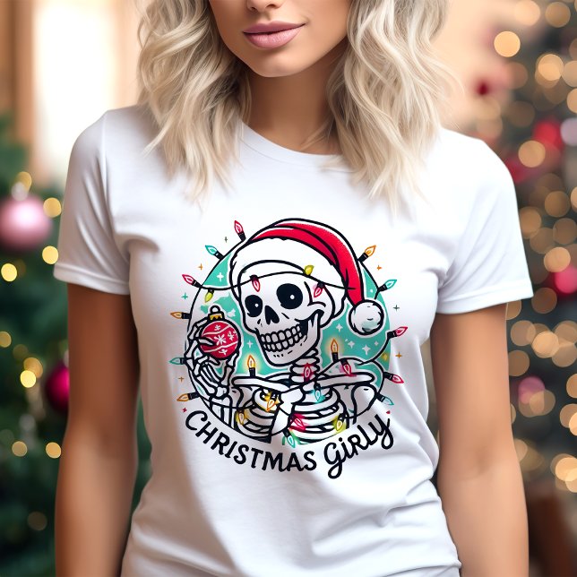 Camiseta Natal Diversão de Esqueleto de Menina Festa de Fim (Criador carregado)