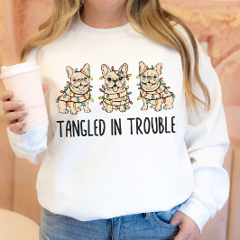 Camiseta Natal Divertido com Bulldog Francês Desenhado à Mã